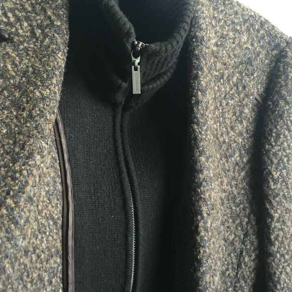 Cole Haan Women Brown Tweed Wool Cashmere Mohair Jacket Goat Suede Trim - Size 6 - Picture 3 of 11